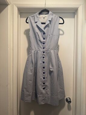 Emily and Fin Sleeveless Blue Stripe Button-Front Pinup Dress